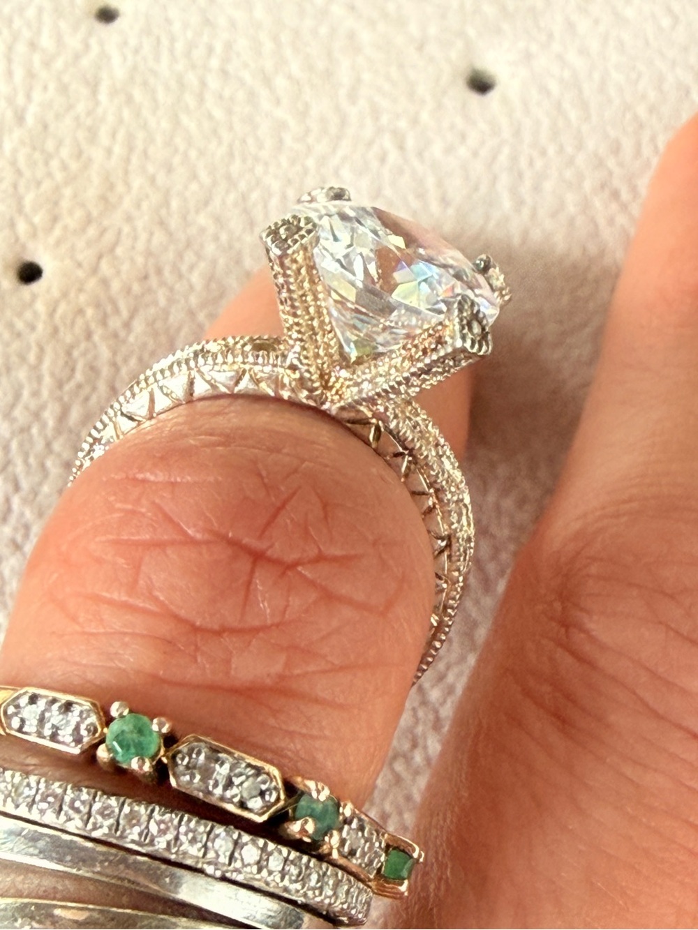 SETA Vintage Style 925 Large Cubic
Zirconia Engagement Ring Size 7